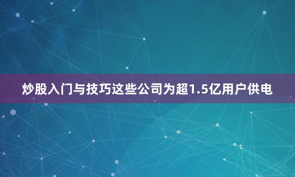 炒股入门与技巧这些公司为超1.5亿用户供电
